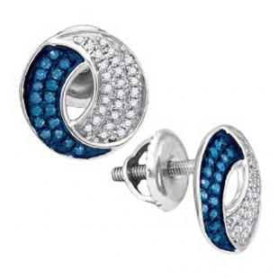 0.25 Carat (ctw) 10K White Gold Round Blue & White Diamond Ladies Stud Earrings 1/4 CT