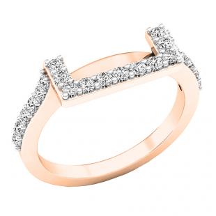 0.30 Carat (ctw) 14K Rose Gold Round Diamond Ladies Wedding Contour Band Guard Ring 1/4 CT