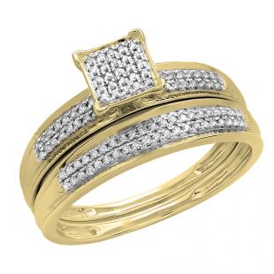 0.25 Carat (ctw) 10K Yellow Gold Round White Diamond Ladies Bridal Engagement Ring Set 1/4 CT