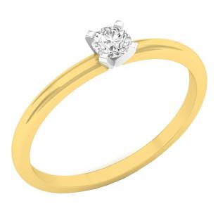 0.15 Carat (Ctw) 18K Yellow Gold Round White Diamond Ladies Solitaire Engagement Ring