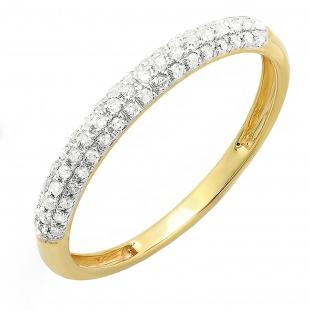 0.20 Carat (ctw) Round White Diamond Ladies Stackable Wedding Band 1/5 CT 18K Yellow Gold