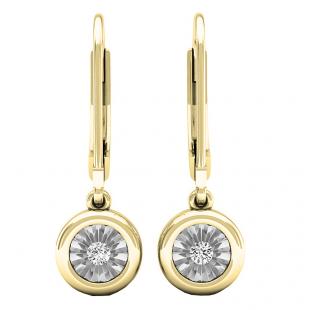 0.08 Carat (ctw) 10K Yellow Gold Round White Diamond Bezel Hoop Earrings