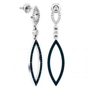 0.20 Carat (ctw) 10K White Gold Round Blue & White Diamond Fashion Dangling Earrings 1/5 CT