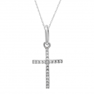 0.05 Carat (ctw) 10K White Gold Round Diamond Ladies Cross Pendant (Silver Chain Included)