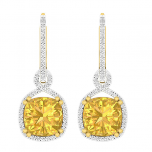14K Yellow Gold 10 MM Each Cushion Citrine & Round Diamond Ladies Infinity Dangling Earrings