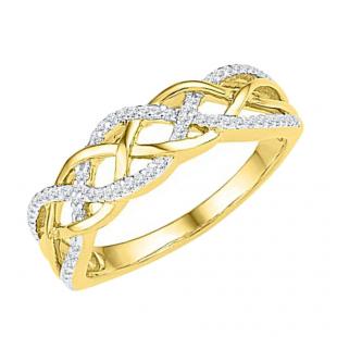 0.20 Carat (ctw) 10K Yellow Gold Round Diamond Ladies Swirl Fashion Right Hand Ring 1/5 CT