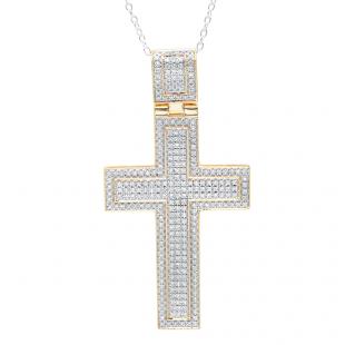 0.82 Carat (ctw) 14K Yellow Gold Round Diamond Men's Cross Pendant 3/4 CT (Silver Chain Included)