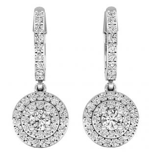 1.00 Carat (ctw) 14K White Gold Round White Diamond Ladies Halo Style Dangling Earrings 1 CT