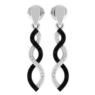0.15 Carat (Ctw) Sterling Silver Round Black & White Diamond Ladies Infinity Swirl Dangling Earrings