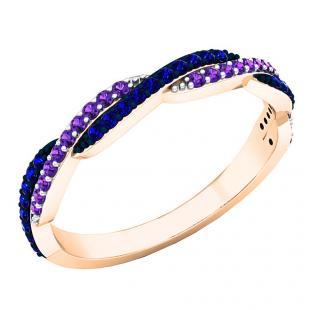 10K Rose Gold Round Amethyst & Blue Sapphire Ladies Anniversary Wedding Swirl Stackable Band
