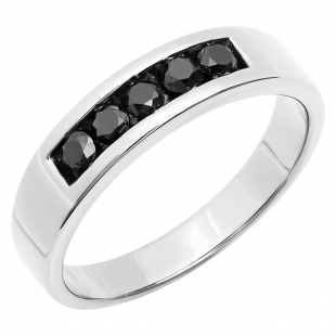 0.73 Carat (ctw) Sterling Silver Black Round Diamond Men's Wedding Band 3/4 CT