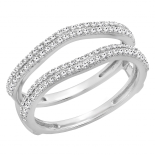 0.48 Carat (ctw) 14K White Gold Round White Diamond Ladies Wedding Enhancer Double Ring 1/2 CT