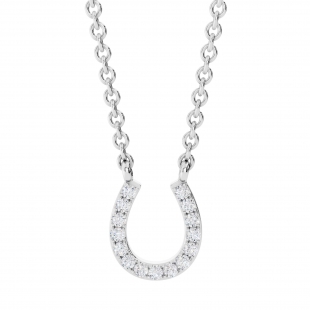 0.13 Carat (ctw) 10K White Gold Round Diamond Ladies Horseshoe Pendant (Silver Chain Included)