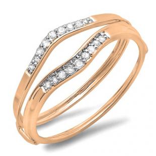 0.12 Carat (ctw) 18K Rose Gold Round White Diamond Ladies Anniversary Enhancer Guard Wedding Band