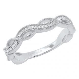 0.15 Carat (Ctw) 10K White Gold Round Diamond Ladies Bridal Anniversary Wedding Swirl Band