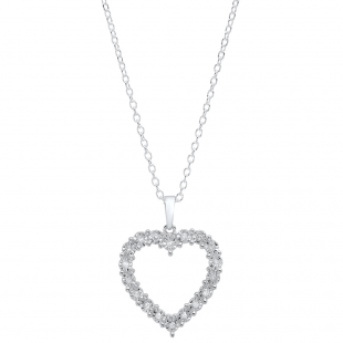 0.22 Carat (ctw) Sterling Silver Round White Diamond Ladies Outline Heart Pendant 1/4 CT