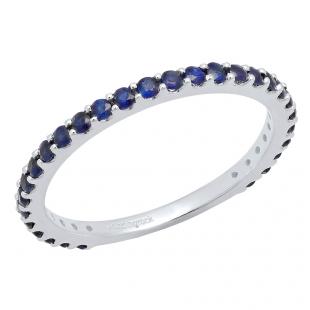 10K White Gold Round Blue Sapphire Ladies Anniversary Wedding Stackable Band