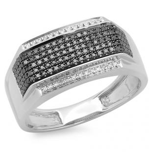 0.42 Carat (ctw) Platinum Plated Sterling Silver Round Black & White Diamond Men's Hip Hop Ring