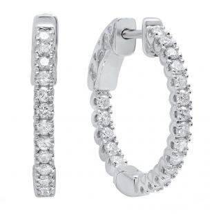 0.70 Carat (Ctw) 14K White Gold Round White Diamond Ladies Hoop Earrings 3/4 CT
