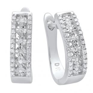 0.22 Carat (ctw) Sterling Silver Round White Diamond Ladies Huggies Hoop Earrings 1/4 CT