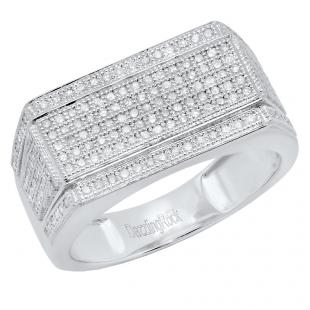 0.76 Carat (ctw) 10K White Gold Round White Diamond Men's Flashy Hip Hop Pinky Ring 3/4 CT