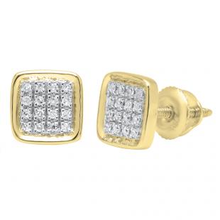 0.09 Carat (ctw) 18K Yellow Gold Round White Diamond Micro Pave Square Shape Stud Earrings