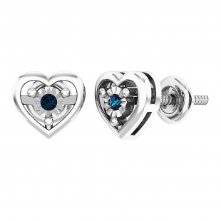0.07 Carat (ctw) Sterling Silver Round Blue Diamond Ladies Heart Shaped Stud Earrings