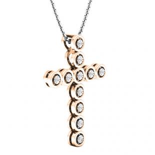 0.07 Carat (ctw) 14K Rose Gold Round Diamond Ladies Cross Pendant (Silver Chain Included)