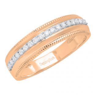 0.26 Carat (ctw) 10K Rose Gold Round White Diamond Men's Wedding Band 1/4 CT