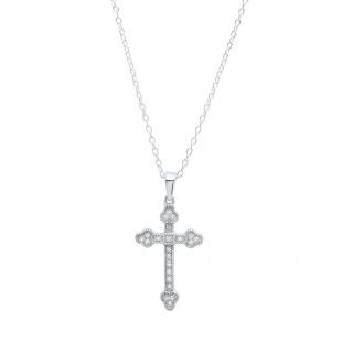 0.10 Carat (ctw) Sterling Silver Round White Diamond Ladies Cross Pendant 1/10 CT (Silver Chain Included)
