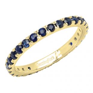 10K Yellow Gold Round Blue Sapphire Ladies Eternity Wedding Anniversary Stackable Ring Band