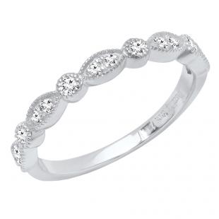 0.25 Carat (ctw) 10K White Gold Round Diamond Ladies Vintage Style Anniversary Wedding Band 1/4 CT