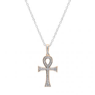 0.20 Carat (ctw) 18K Rose Gold Round Diamond Ladies Ankh Cross Pendant (Silver Chain Included)