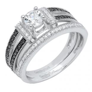 0.38 Carat (ctw) Sterling Silver Round Black & White Diamond Ladies Split Shank Engagement Ring Set