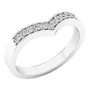Sterling Silver Round White Sapphire Guard Chevron Wedding Band Ring