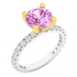 10K White & Yellow Gold Two Tone Gold Round Pink & White Cubic Zirconia CZ Ladies Engagement Ring