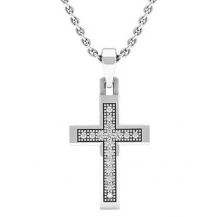 0.08 Carat (ctw) Sterling Silver Round Diamond Ladies Cross Pendant (Silver Chain Included)