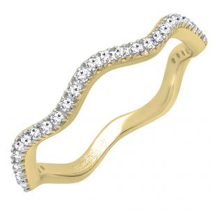 0.20 Carat (ctw) 14K Yellow Gold Round White Diamond Ladies Wedding Contour Stackable Band 1/5 CT
