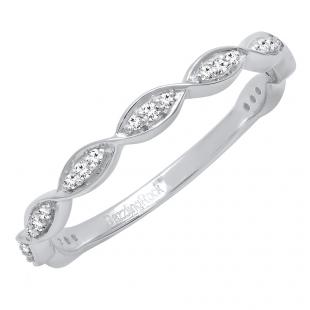 0.15 Carat (ctw) 18K White Gold Round Diamond Ladies Twisted Swirl Style Wedding Band