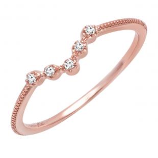 0.05 Carat (ctw) 14K Rose Gold Round Diamond Ladies Five Stone Chevron Wedding Band
