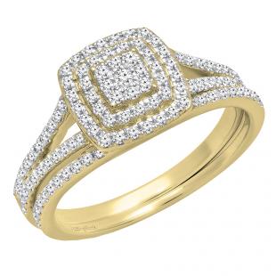 0.50 Carat (ctw) 10K Yellow Gold Round Diamond Ladies Split Shank Cluster Engagement Ring Set 1/2 CT