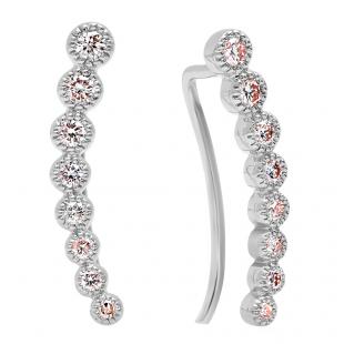 0.40 Carat (ctw) 18K White Gold Round White Diamond Ladies Journey Curved Climber Earrings