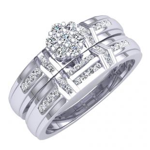 0.36 Carat (Ctw) 10K White Gold Round White Diamond Ladies Cluster Engagement Ring Band Set