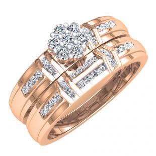 0.36 Carat (Ctw) 14K Rose Gold Round White Diamond Ladies Cluster Engagement Ring Band Set