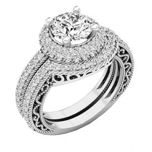 10K White Gold Round White Cubic Zirconia CZ Ladies Halo Style Bridal Engagement Ring