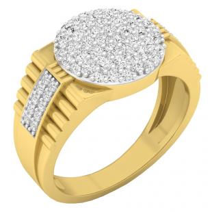 0.95 Carat (ctw) 10K Yellow Gold Round Diamond Mens Frame Stepped Shank Wedding Band 1 CT