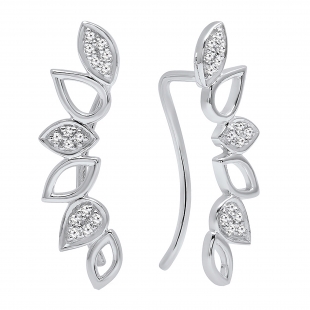 0.15 Carat (ctw) Sterling Silver Round White Diamond Ladies Climber Earrings