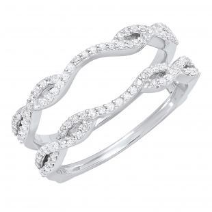 0.35 Carat (ctw) 10K White Gold Round Diamond Ladies Wedding Band Enhancer Double Ring 1/3 CT