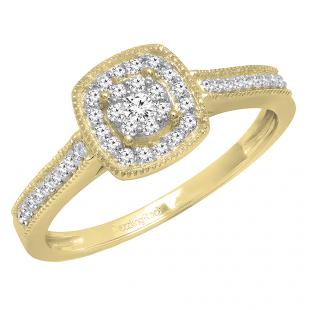 0.25 Carat (ctw) 14K Yellow Gold Round Diamond Ladies Vintage Bridal Engagement Ring 1/4 CT