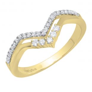 0.25 Carat (ctw) 18K Yellow Gold Round Diamond Ladies Five Stone Chevron Wedding Band 1/4 CT